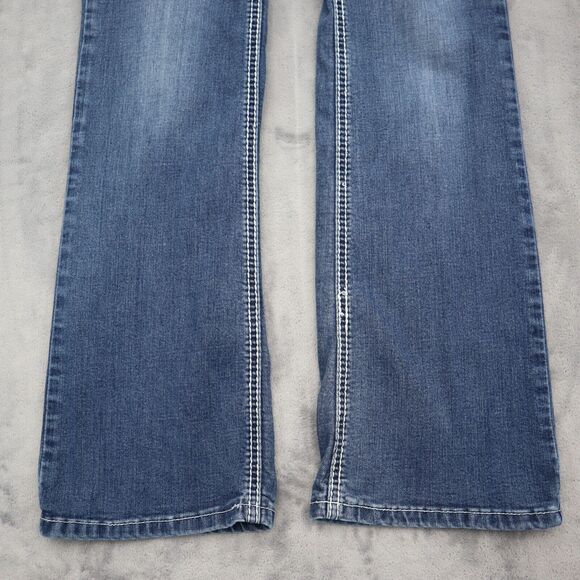 Casual Pants Womens 2 Blue Denim Flat Front Flare Stretch Pockets Jeans Bottoms - Picture 12 of 14